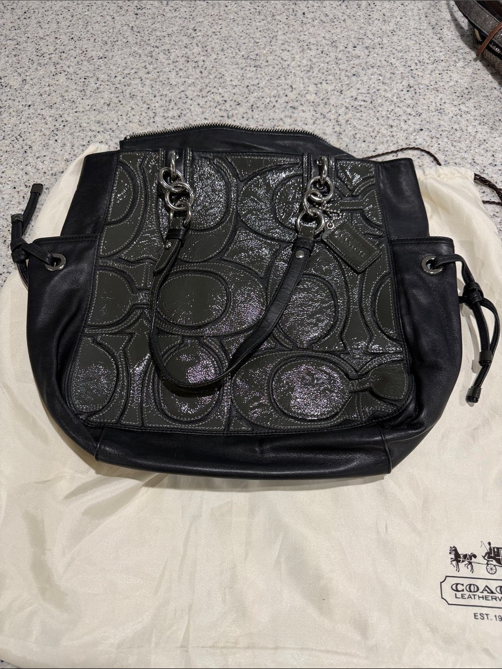 Coach Black Leather Logo-Embossed Shoulder Bag